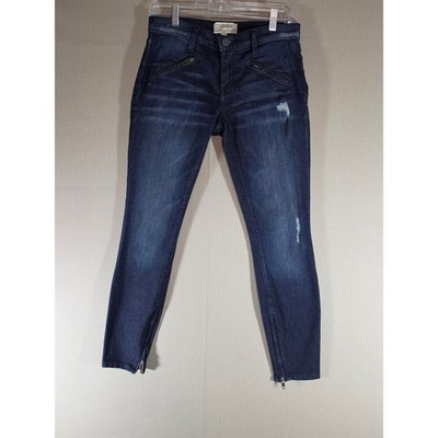 Current/Elliott The Ankle Skinny Jeans Dark Indigo Moto Zip Hem Distressed 26