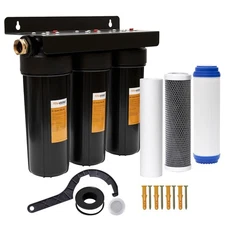 RV Water Filter System,Leak-Free Brass Fittings, Three Filters Included Reduc...