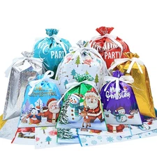 Christmas Drawstring Gift Wrap Bags 35pcs Assorted Sizes Foil Gift Wrapping S...