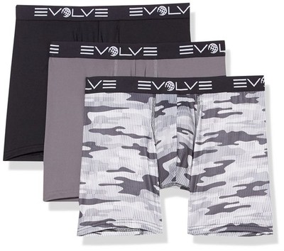 EVOLVE Men's Micro Sport 3 Pack 6'' Boxer Large, Black/Lead/Tech Camo Grey 