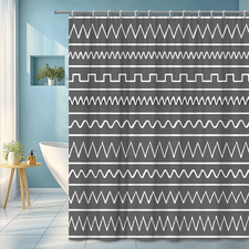 Modern Grey and White Shower Curtain with Patterned Design