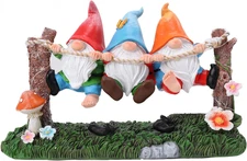 Garden Gnome Statue, Solar Swing Gnomes Figurine with Flowers and Mushrooms, Wat