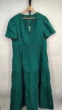 Quince Women 100% Organic Cotton Poplin Tiered Maxi Dress Garden Green XL
