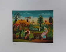 CROATIA - Naive Folk Art / MILAN NAĐ / Graphic "Grape harvest"