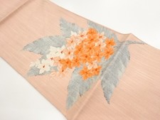 7620558: JAPANESE KIMONO / NAGOYA OBI / SILK / HAND WOVEN / MAWATA TSUMUGI / FLO