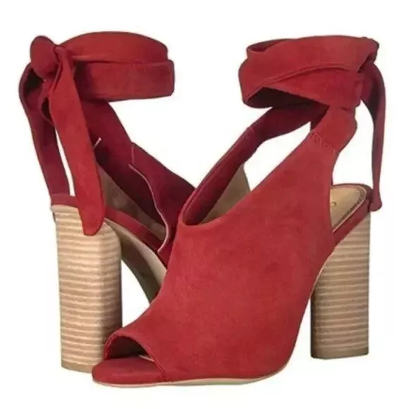 Splendid Navarro Red Suede Ankle Lace Up Peep Toe Wrap Suede