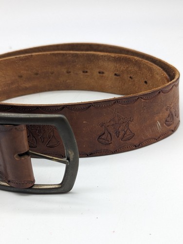 Vtg Hand Tooled Leather Belt Cowboy Weight Scale 33" Removable Buckle - Picture 2 of 8