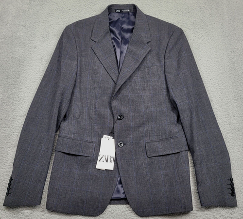 Zara Slim Fit Men's US 38 Blazer Jacket Gray Glen Check Plaid NWT NEW Sport Coat