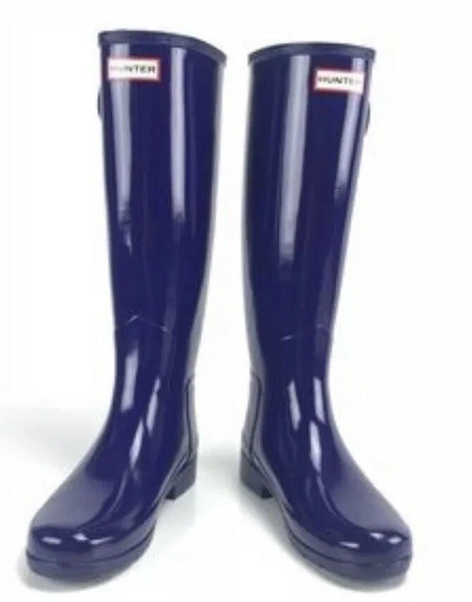 HUNTER ORIGINAL WOMENS REFINED GLOSS CLASSIC BOOTS NEPTUNE BLUE RAIN SZ 7 NEW
