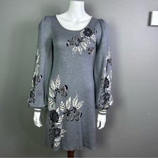 Max Studio dress small sweater floral gray modern sporty puff sleeve whimsigoth