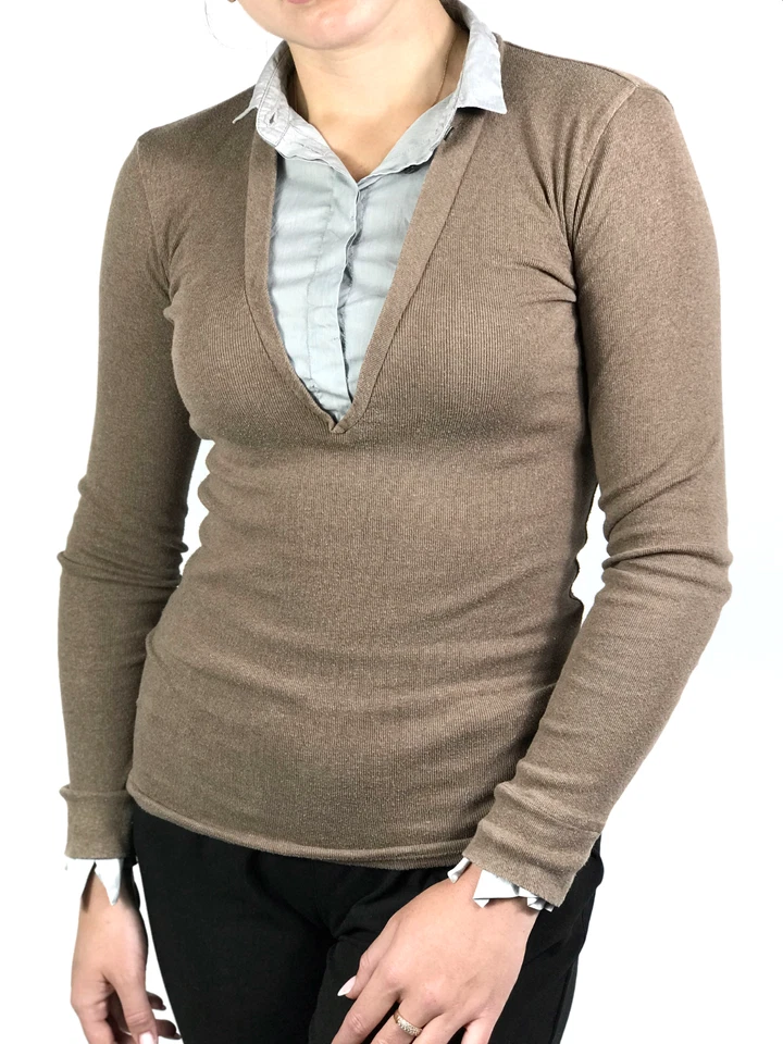 BRUNELLO CUCINELLI Mujer Marrón Cachemir Cuello Suéter | Talla M Foto 2 de 4