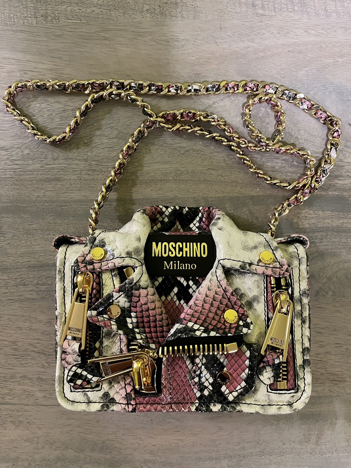 MOSCHINO SMALL PYTHON-PRINT BIKER BAG NEW WITH TAGS - COMES WITH DUST BAG ✨ image 8