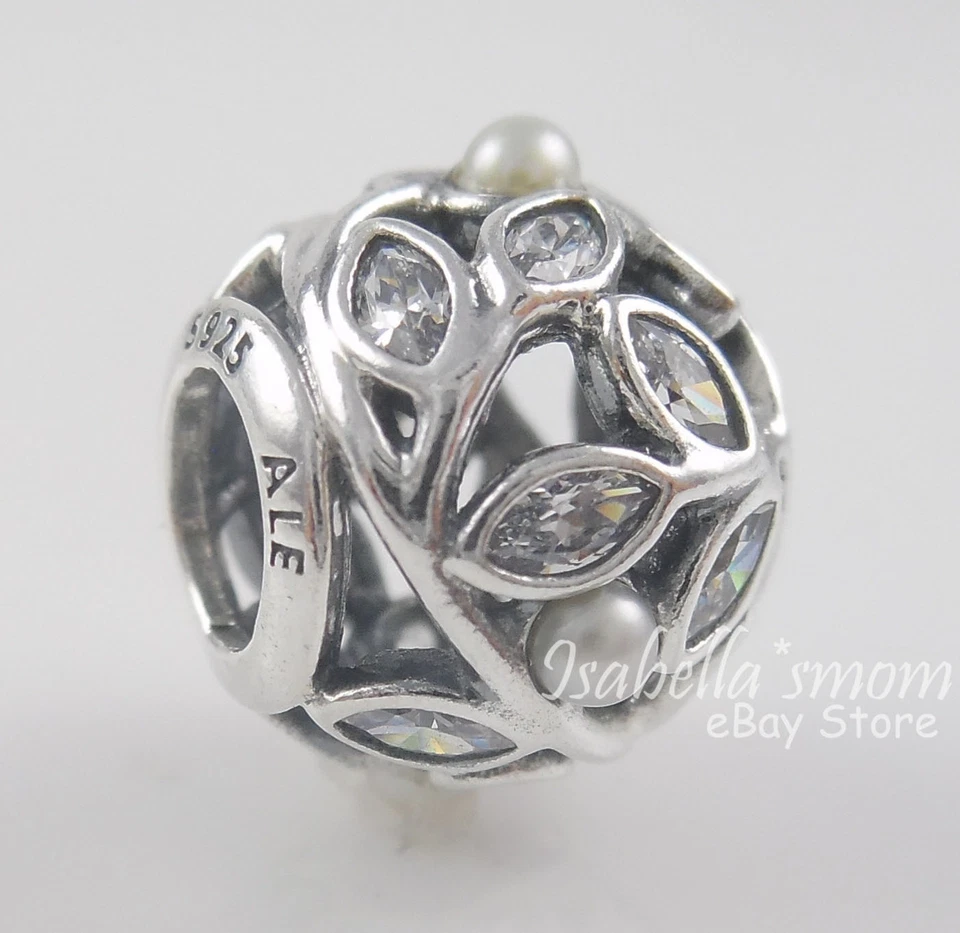 Lumineuse Feuilles Authentique Pandora Argent / Blanc Perle/Transparent Cz À / - Photo 1/3