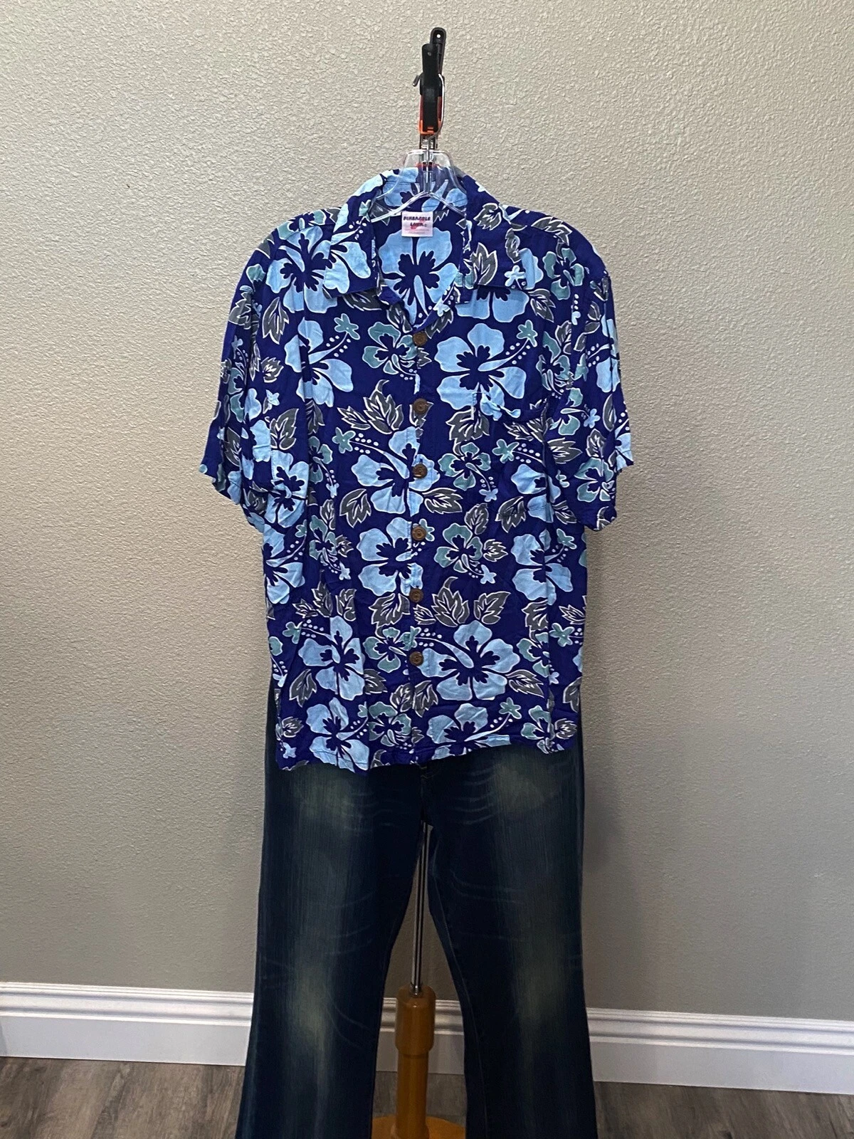 Pineapple Lava Handmade Blue Floral SHORT SLEEVE BUTTON UP SHIRT Small S