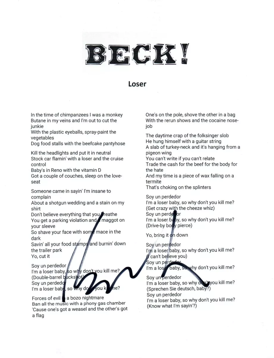 Crazy Autographed Lyric Sheets