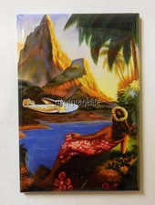 Vintage Travel Tropical Hawaiian Airplane Palm 2" x 3" Fridge MAGNET