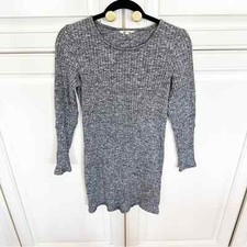 Madewell Women’s Grey Space Dye Ribbed Bubble along Sleeve Dress Sweater Knit