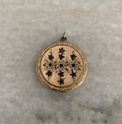 Antique Victorian 1874 RBM Atrice Ruby Etched Flower Gold Filled Gf Locket