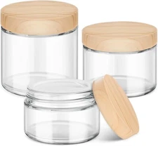 Glass Cosmetic Jars with Bamboo Lids 4 oz 2 oz 1 oz Small Glass Storage Jars ...