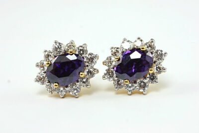 Classy CZ STUD EARRINGS 22K 18K Gold GP Thai Handmade Choose Your Color GT52
