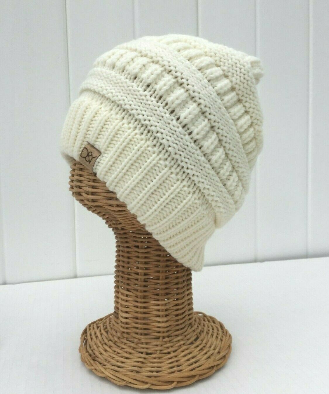 Beanie Hat New Soft Stretch Knit Thick Baggy Cap Unisex Solid Color Cream # L-image