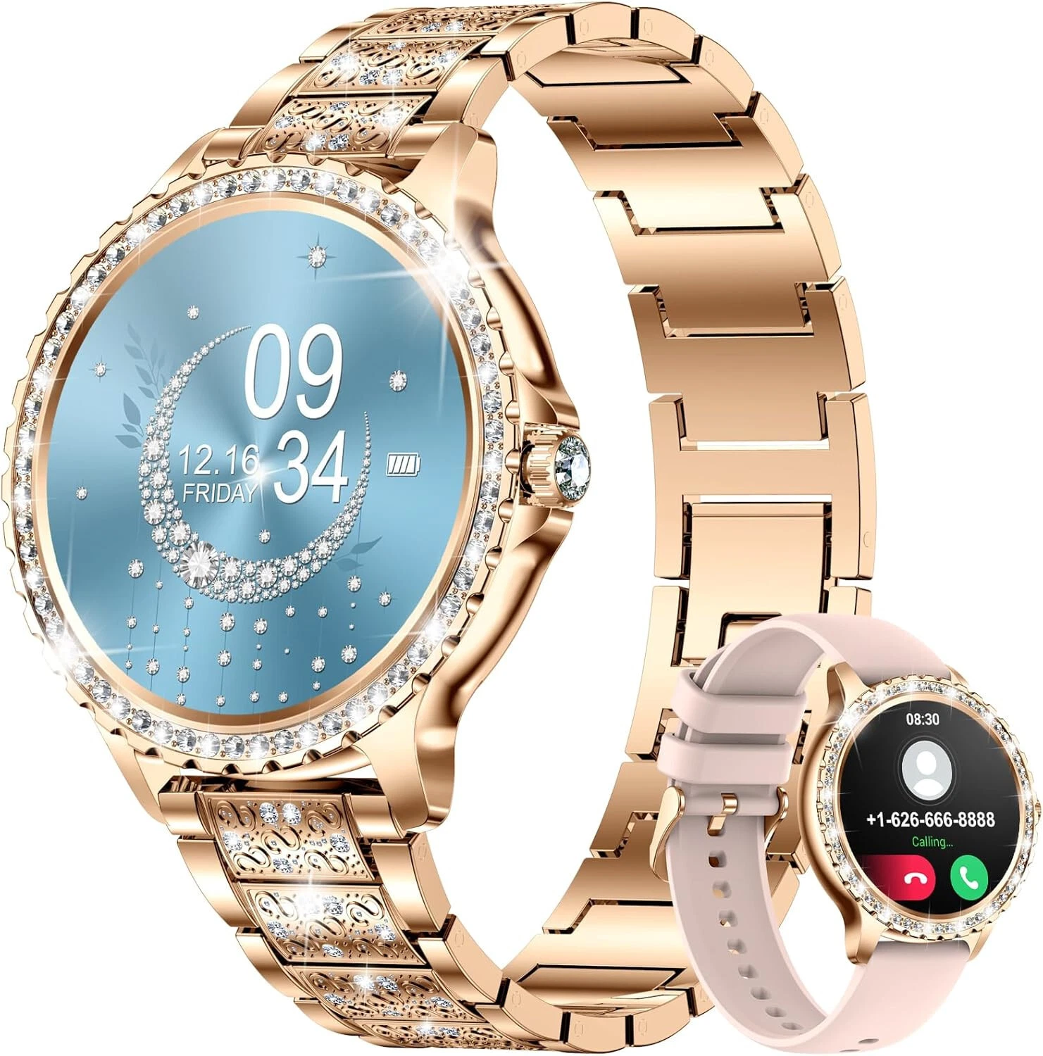 Smart Watch Women with Phone Function Diamond Sport Modes Waterproof Pedometer