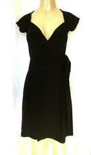 Norma Kamali Wrap Dress Black Jersey Stretch Jersey Sweetheart Neck Short Sleeve