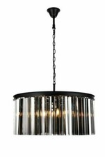 Chandelier Silver Shade Crystal Matte Black Foyer Dining Room Light Fixture 31"