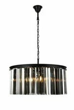 Chandelier Silver Shade Crystal Matte Black Foyer Dining Room Light Fixture 31"