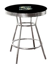 MLB Bar Table Black and Chrome w/Team Logo Vinyl Decal and a Glass Top Option