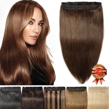 One Piece THICK Clip in 100 Real Remy Human Hair Extensions Wavy Full Head Weft
