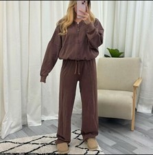 Womens Bomber Zipper Jacket Trouser 2pcs Tracksuit Set Ladies Loungewear Set