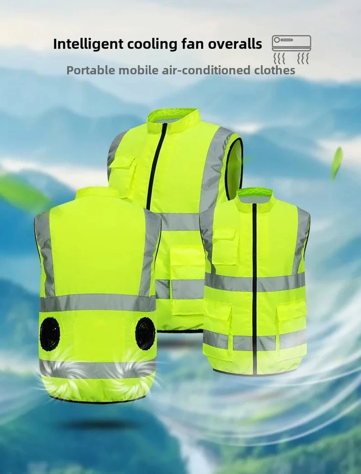 Air Conditioning Vest Fan Cooling Clothes Reflective Outdoor Summer Workwear USB - Image 4 of 4
