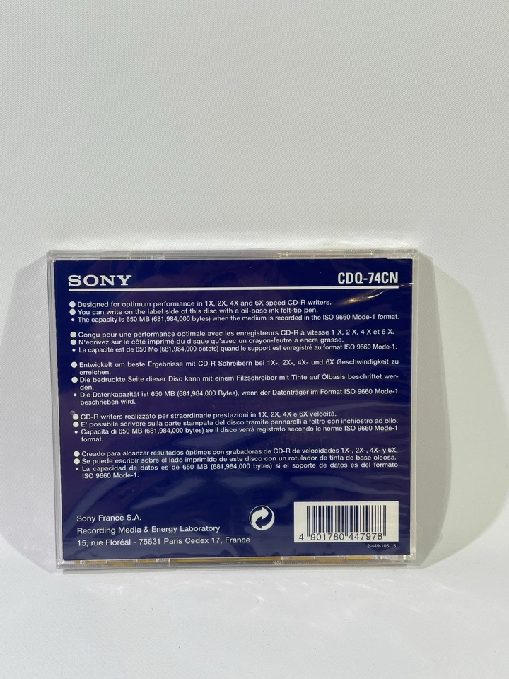 2x SONY CD-R 650MB 74min CDQ-74CN - CD Recordable Rohling - Neu & OVP Rarität - Bild 2 von 2