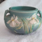 Roseville 647-3 Art Pottery Vase Blue White Floral Handle Signed Impressed