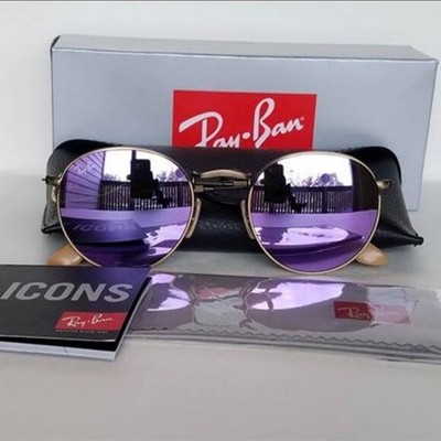New Ray-Ban RB3447 Round Metal Lilac Sunglasses