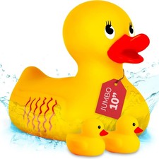 ArtCreativity Jumbo Rubber Ducky Bath Toy - 10 Inch Giant Duck with 2...