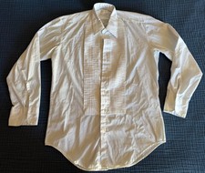 Vintage After Six Tuxedo Shirt Men - 15 1/2 33 -Ivory Pleated Poplin French Cuff