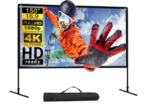 Projector Screen with Stand 150" 16:9 4K 1080 HD Movie Screen Tripods Portable