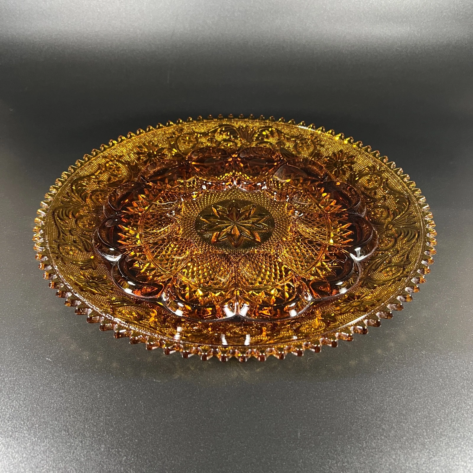 Vintage Indiana Glass Tiara Deviled Egg Platter Amber 12" - Sandwich Pattern