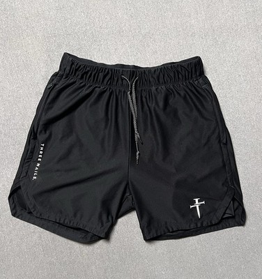 Three Nails Shorts Mens Black Lined Athletic Gym Training Stretch Active