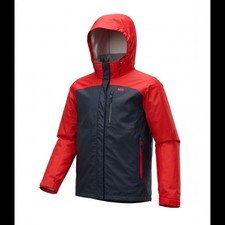 REI Boys XL 18 Rain Jacket Red Navy Blue Hooded Waterproof Windbreaker Shell