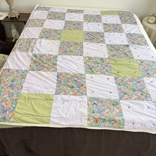 Vintage Pastel Patchwork Quilt Hand Tied Floral Blanket Coverlet Twin Full Throw