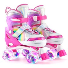Rainbow Unicorn 4 Size Adjustable Light up Roller Skates for Girls Boys for K...