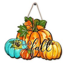 Fall Wooden Wreaths for Front Door Thanksgiving Autumn Pumpkin Welcome Sign
