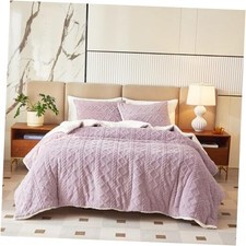 3-Piece Fluffy Faux Fur Sherpa Comforter Set Queen Size Queen 88"x88" Purple