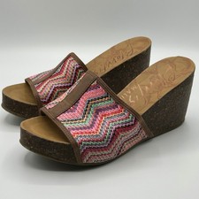 Blowfish Malibu Platform Wedge Slide Sandals Multi Color Chevron Womens 8.5 Boho