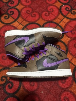 Air Jordan 1 Mid Palomino Leather Sneaker Brown Purple Black DQ8426-215 Size 4.5