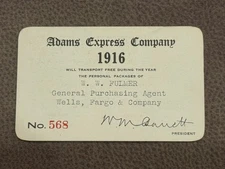 1916 Adams Express Company Pass Wells Fargo W.W. Fulmer