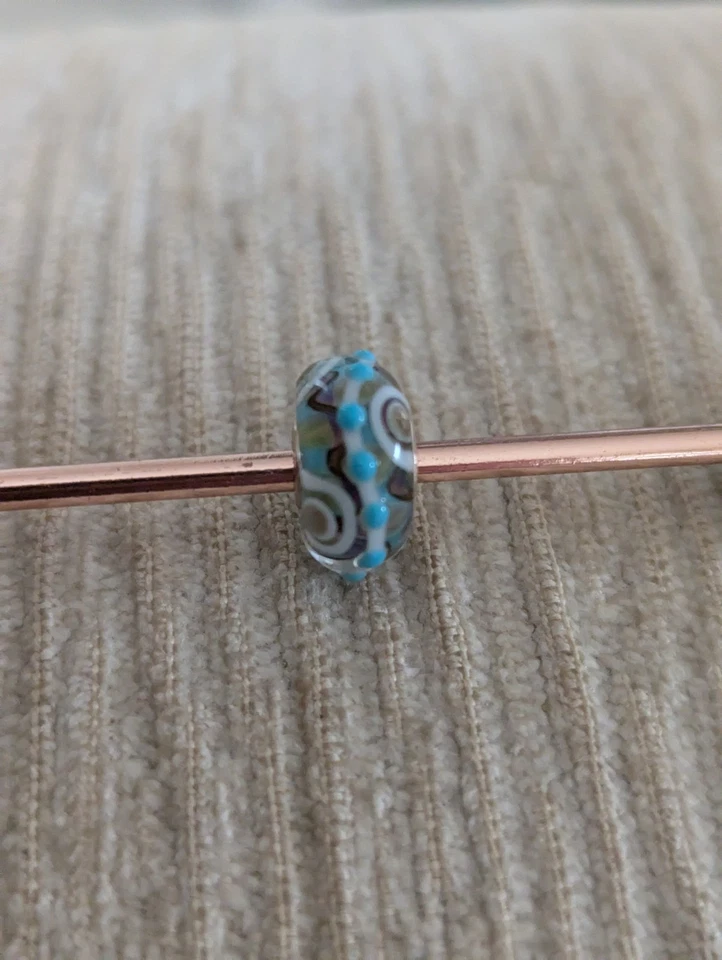 Trollbeads Green with white and blue spirals Glass Bead Brand New Bead - Image 2 of 2
